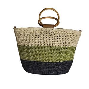WOMENS LARGE Woven Tote With Bamboo Handles By INC International